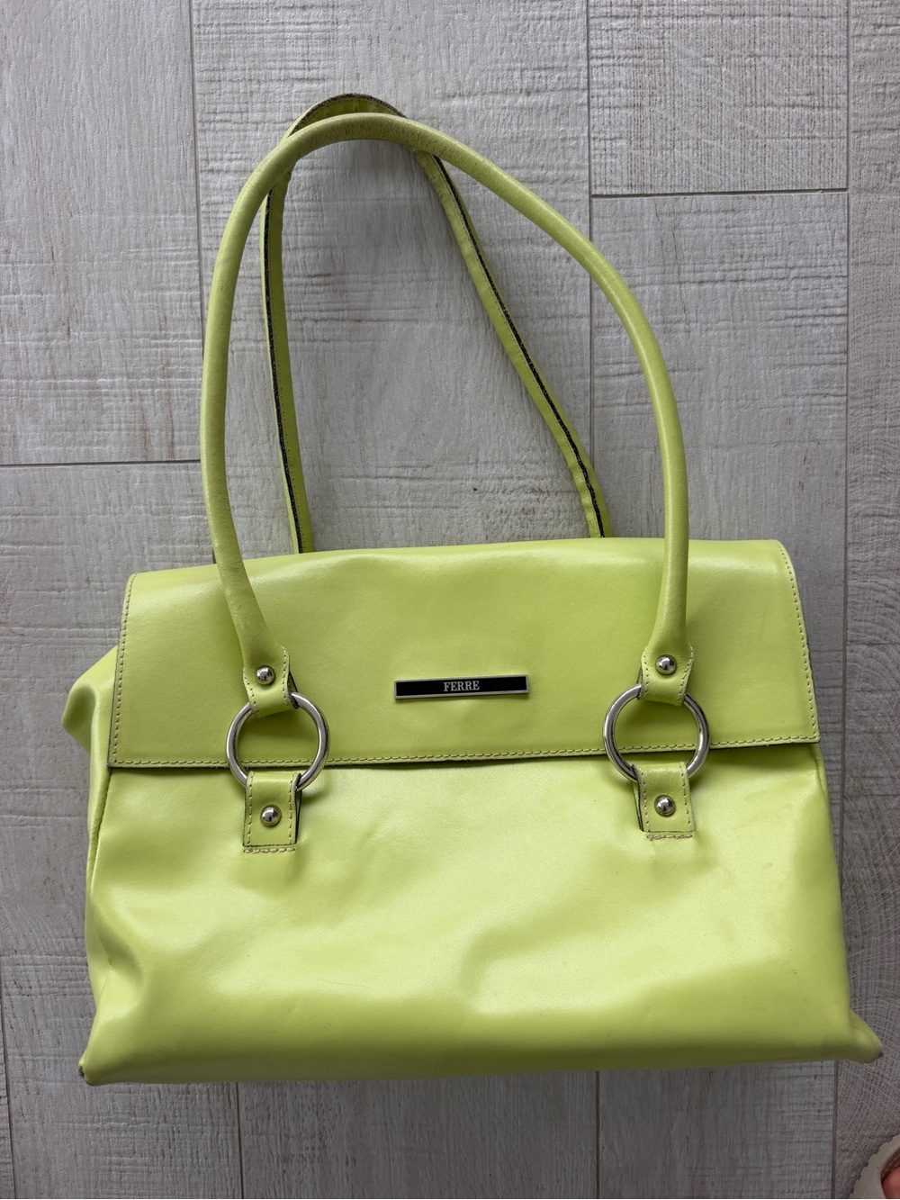 Ferre Lime Green Genuine Leather Shoulder Bag